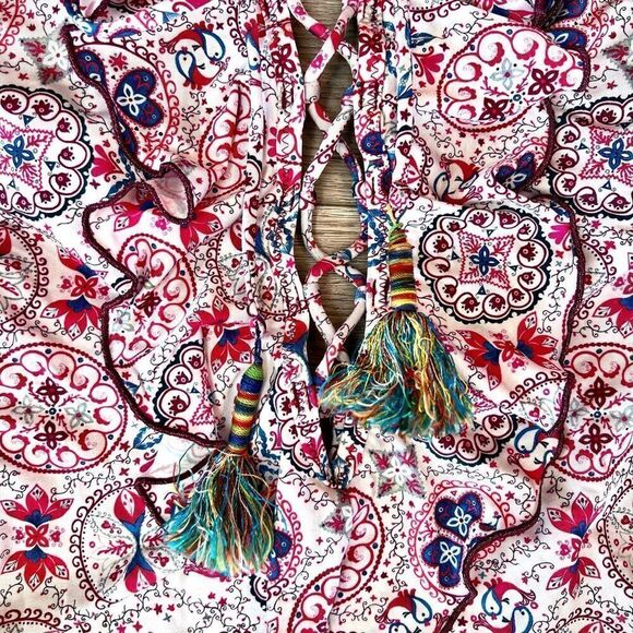 Goldenpoint Women's Multicolor Open Back Lace Up Ruffle Swimsuit Size 2 - Picture 2 of 9